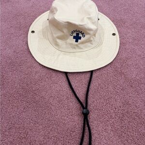 Beige Lifeguard Bucket Hat with Blue Logo